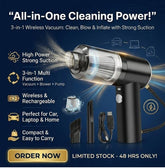 3-in-1 Portable Wireless Vacuum Cleaner – High-Power Suction, Air Duster, Blower & Pump for Home, Car & Laptop Cleaning