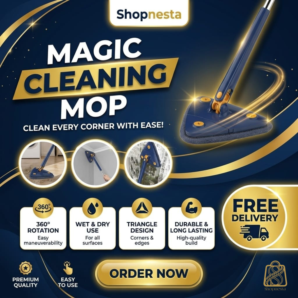 360° Extendable Triangle Mop – Twist Squeeze Cleaning Mop for Floors, Windows, Bathroom & Ceiling Dusting