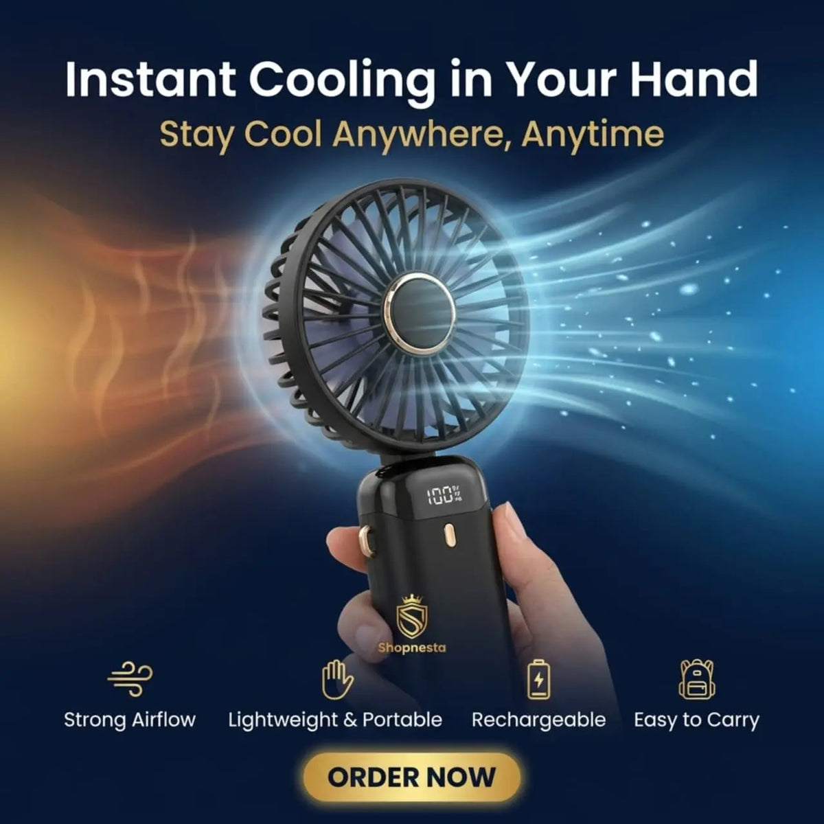 🔥 Portable Rechargeable Mini Fan with LED Display – Fast USB Charging, Adjustable Speed & Battery Power Indicator