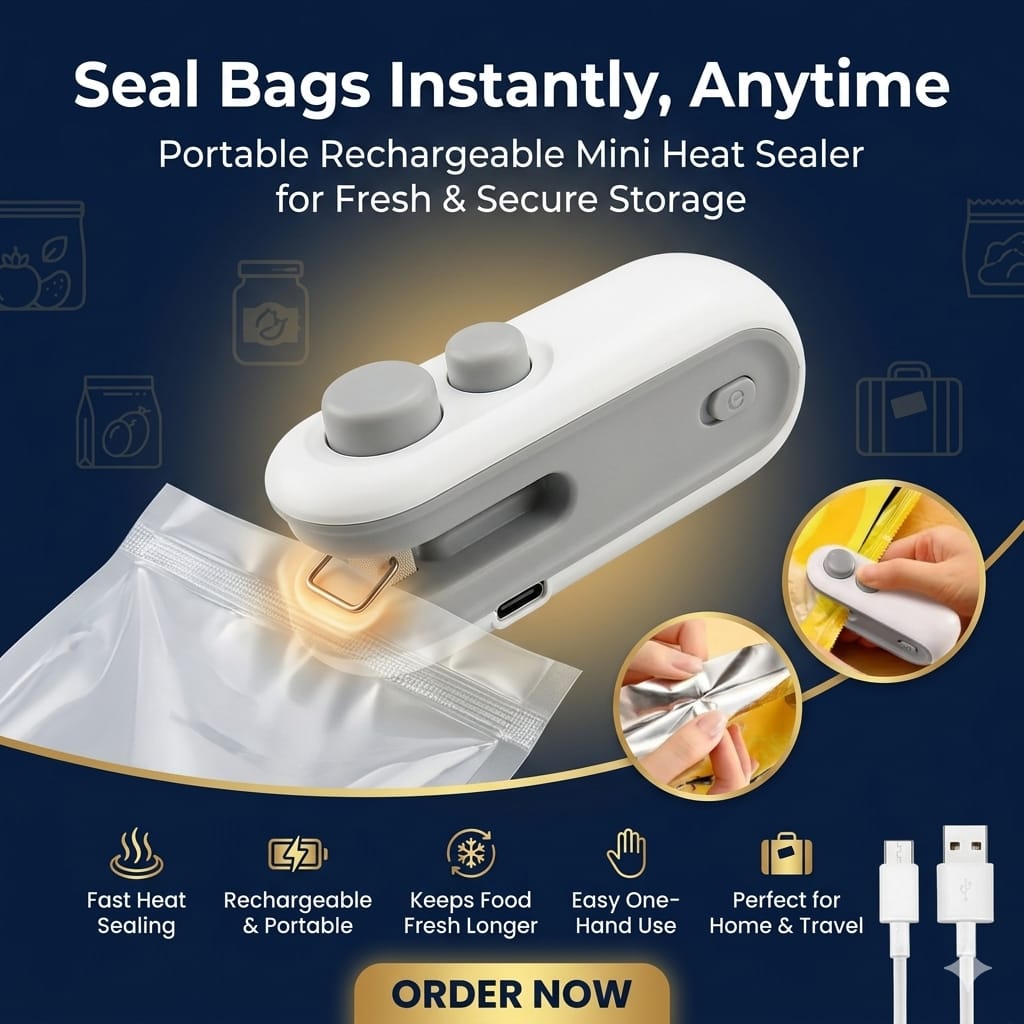 🔥 Portable Mini Bag Sealer – Rechargeable Handheld Heat Sealing Machine for Plastic Bags | Keep Food Fresh Longer